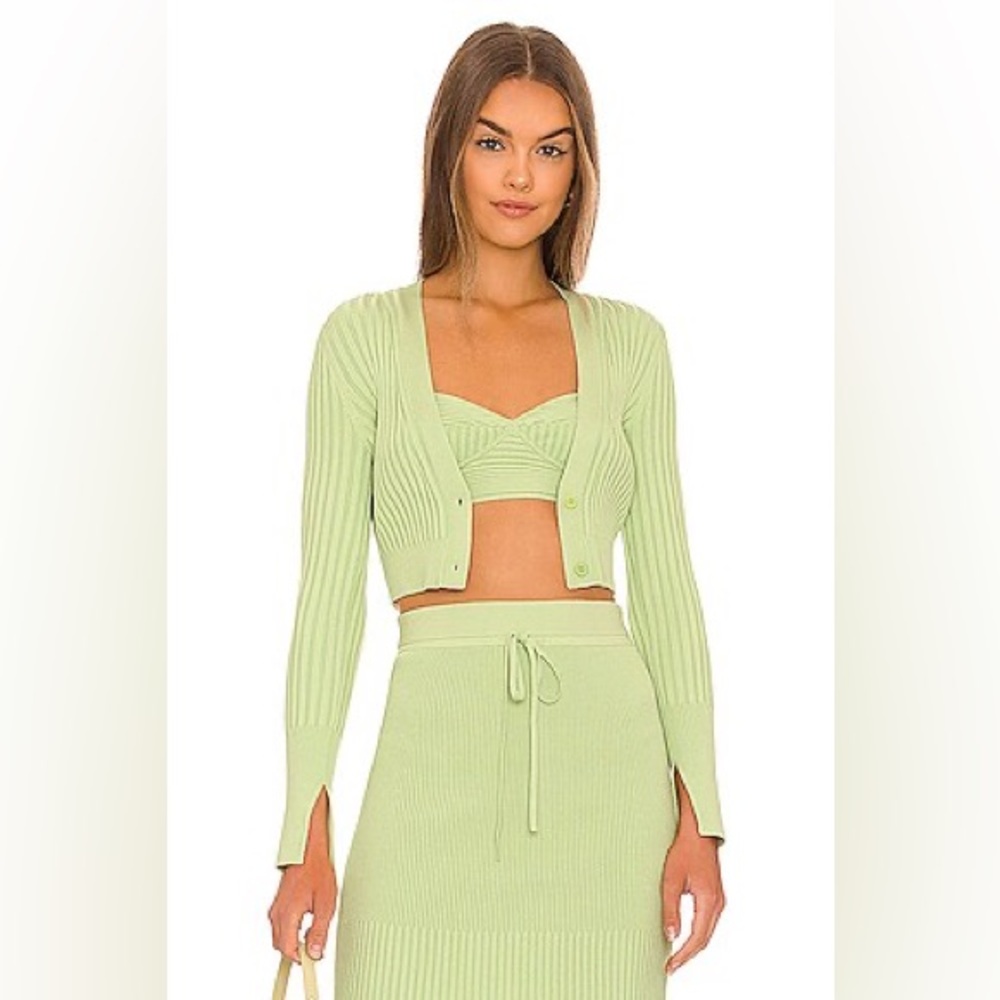 Jonathan Simkhai Page Compact Rib Mini Skirt In Pear Size XS - Picture 5 of 9